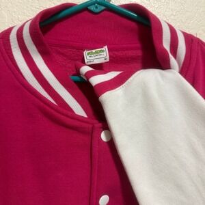 AWDIS Just Cool JH043 Varsity Jacket Pink White Striped Collar Cuffs Size M